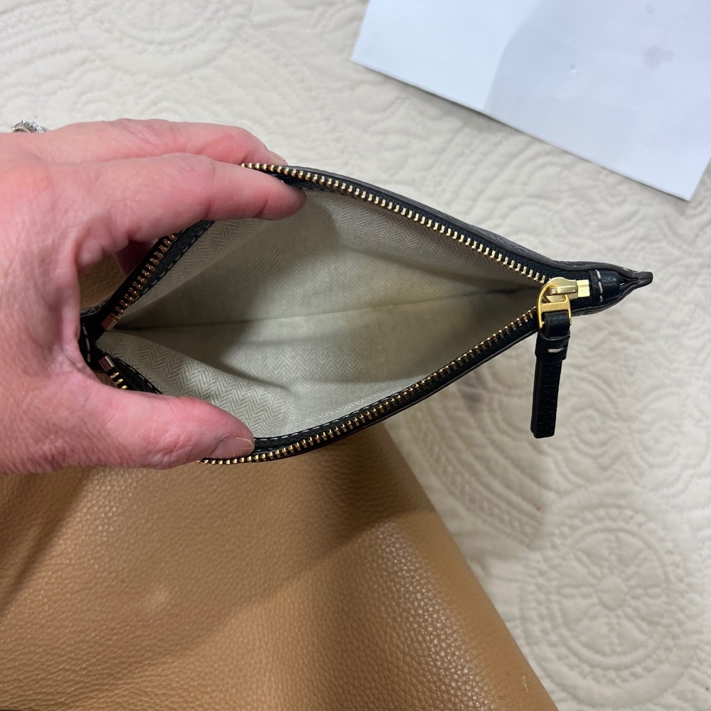Tory Burch McGraw Colorblock Tote Bag Black Tiramisu Pebbled Leather Large Pouch - Picture 6 of 10